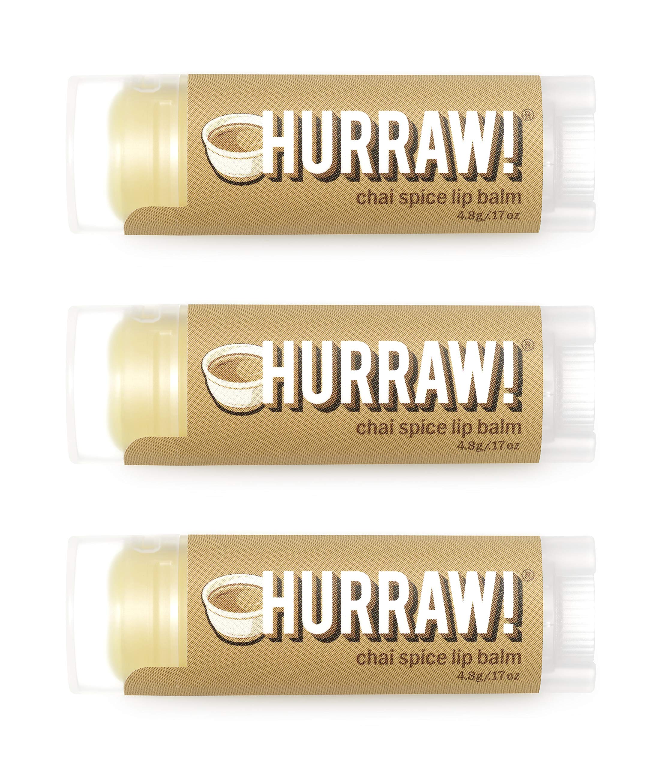 Hurraw! Chai Spice Lip Balm, 3 Pack: Organic, Certified Vegan, Cruelty and Gluten Free. Non-GMO, 100% Natural Ingredients. Bee, Shea, Soy and Palm Free. Made in USA
